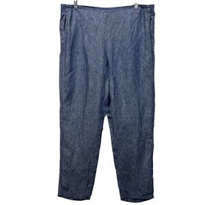 J.Jill Love Linen Tapered Pants Women Large Blue Chambray 100% Linen Elastic